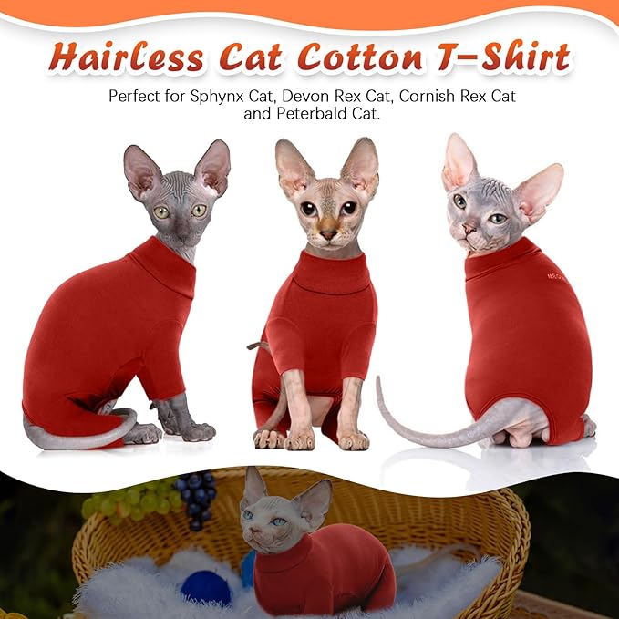 ROZKITCH Cat Jumpers, Breathable Soft Cat Jumpers for Cats Only, Coat with Four Legs, Warm Sweater T-Shirt Pajamas Jumpsuit Vest Cornish Rex Devon Rex Peterbald Red S