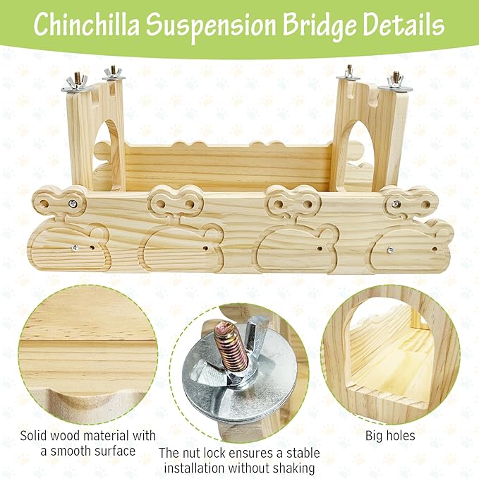 Hamiledyi Chinchilla Wooden Suspension Bridge Hanging Bridge Platform Squirrel Drawbridge Tunnel Toys for Guinea Pig Hamster Habitat Decoration and Toys Chinchilla Cage Accessories(Style C)