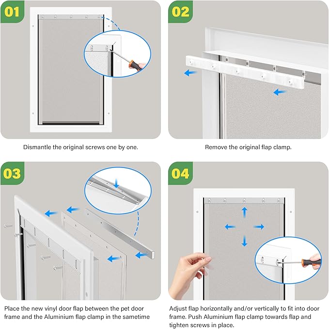 3-Flap Dog Door Replacement Insulated Flap with Clamp, Metal Bracket and Screws, Compatible with Large PetSafe Extreme Weather Aluminum Pet Door, PAC11-11039 10 1/8" X 16 7/8" (Frosted Transparent)