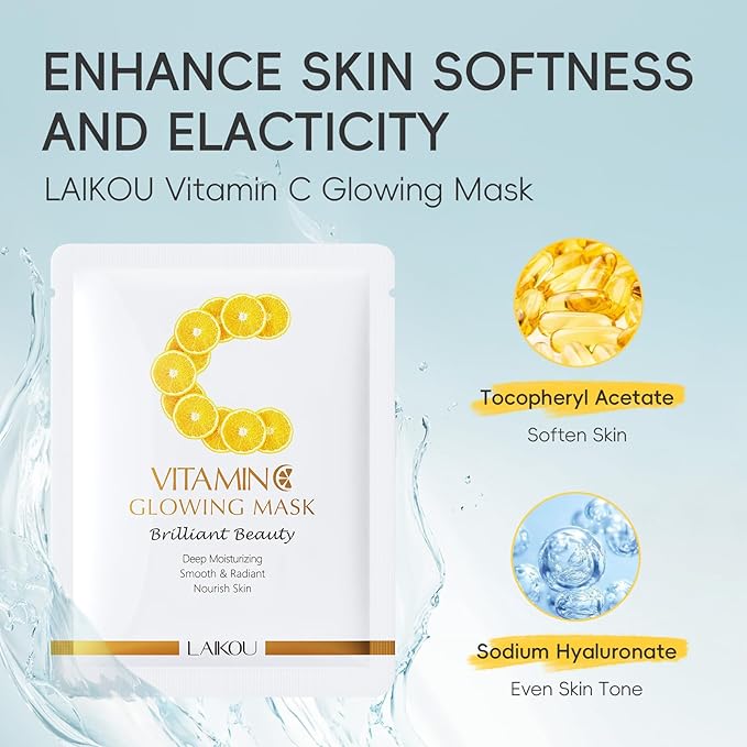 LAIKOU Vitamin C Skin Care, Skin Care Set, Face Mask, Eye Mask, Lip Mask with Serum, Cleanser, Toner, Eye Cream, Essence Cream for Women Teen Girls Mom Daughter Mother's Day Christmas Birthday