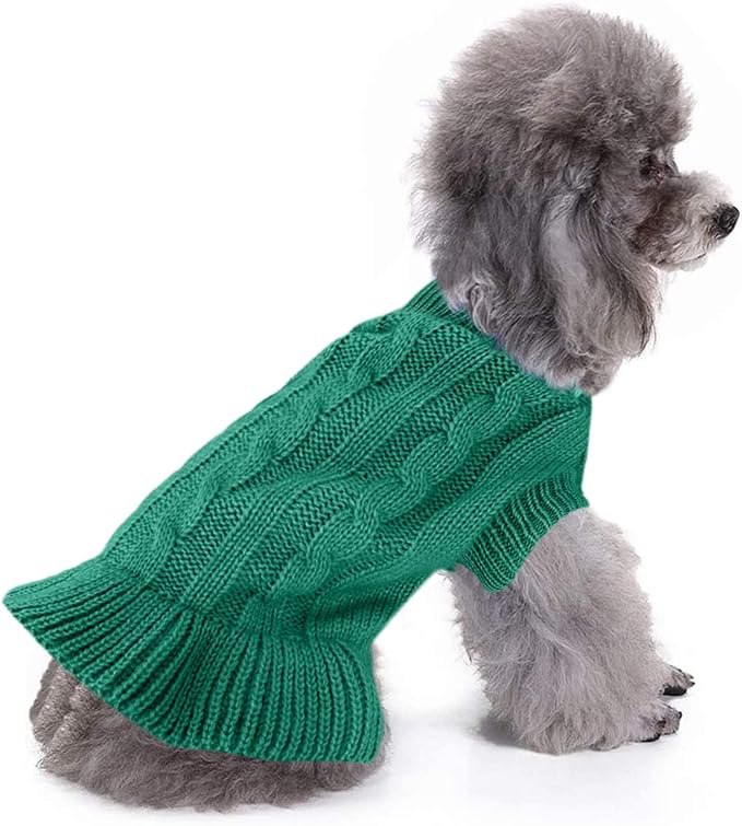 CHBORCHICEN Small Dog Sweaters Knitted Pet Cat Warm Dog Sweatshirt Winter Clothes Kitten Puppy Sweater (S, Dress-Green)