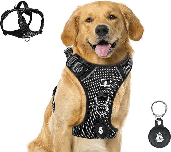 Emperor Pets Black Reflective Dog Harness for Large Dogs - No Pull Dog Harness with 2 Leash Clips, Premium Oxford Soft Padded Large Dog Harness, No Choke Design, Dog Harness for Large Dogs (L, Black)