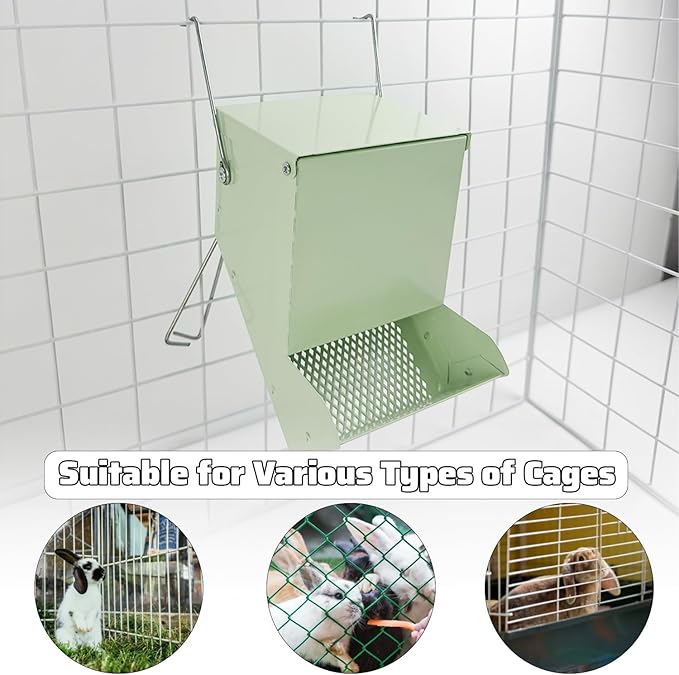 2 Pcs Metal Small Animal Feeder for Cages, Large Capacity Food Dispenser with Lid, Great for Rabbits, Guinea Pigs, Chinchillas,Chicken and Other Small Animals(4.7 Inches,Light Green)