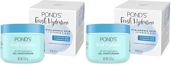 POND'S Fresh Hydration Gel Moisturizer – 24 HR Hydration with Vitamin E, Hyaluronic Acid & Vitamin B3 – Alcohol & Oil-Free Face Moisturizer – Dermatologist Tested, 3.4 oz, (Pack of 2)