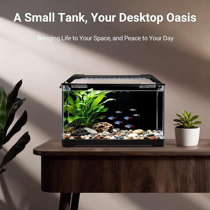 3.5 Gallon Self Cleaning Fish Tank, Aquarium Starter Kit for Betta, Shrimp & Small Fish, Betta Fish Tank with Heater, Thermometer, LED Light, Hidden Multi-stage Filtration System and Water Changer Kit