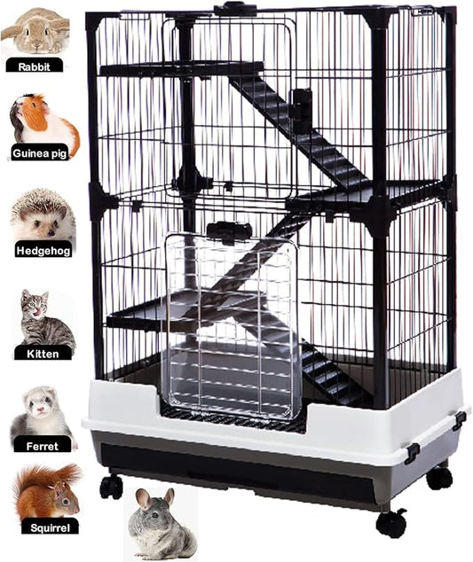 Large Deluxe in/Outdoor Guinea Pig Chinchilla Ferret Squirrel Hedgehog Kitten Rabbit Bunny Hutch House Critter Habitat Paw Safe Platform Ladder Easy Clean Bottom Mesh Floor Pull Out Tray On Wheels