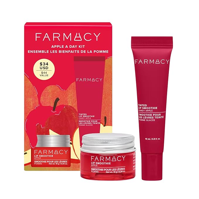Farmacy Apple A Day Lip Balm Kit - Tinted Lip Peptide Treatment & Overnight Balm Duo - Moisturizing, Plumping & Hydrating Skincare Kit - Gift Sets for Her (2 Count)