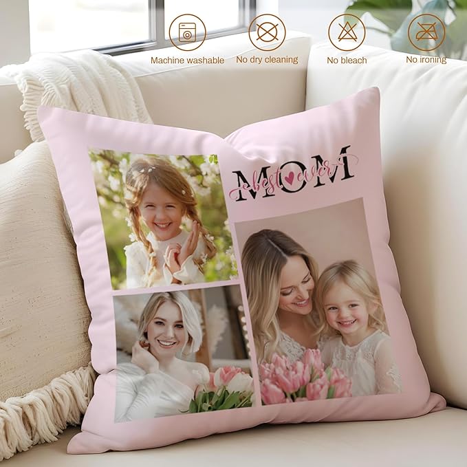 Custom Pillow with Picture & Text - Include Insert, Personalized Gifts for Mothers Day, Custom Photo Pillow Double-Sided Printing | 5 Sizes & 10 Colors Optional, Custom Keepsake Gifts for Loved One