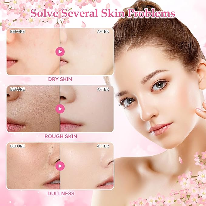 Sakura Skincare Set, Sakura Skin Care for Teens 10-12, Gentle Moisturizing Face Care Kit with Cleanser, Toner, Serum, Eye Cream & Cream, Travel Size Facial Kit for Women Girls
