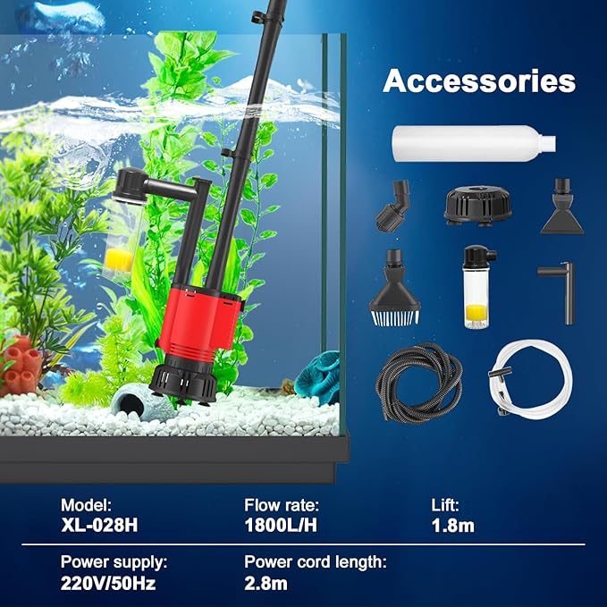 Electric Aquarium Gravel Cleaner Vacuum, Removable Water Changer, Automatic Changer with Multi-Function Nozzles, Strong Suction for Fish Tank Sand Cleaning, Water Changing and Waste Removal