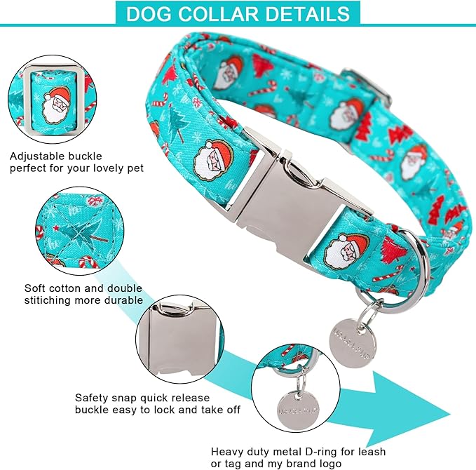 Christmas Dog Collar, Christmas Collar for Puppy Girl Boy Dog or Cat, Holiday Dog Collar with Durable Metal Buckle, Cute Pet Collar, M