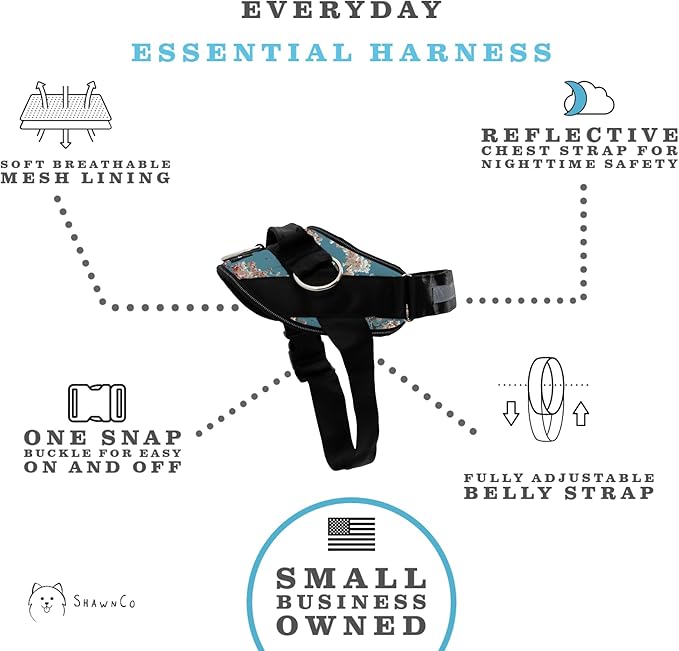 ShawnCo Essential Dog Harness, No-Pull Pet Vest with 3 Leash Clips, No Choke, Reflective, Adjustable and Padded, for Easy Walking and Training for Small, Medium and Large Dogs (Freckle's Garden, S)