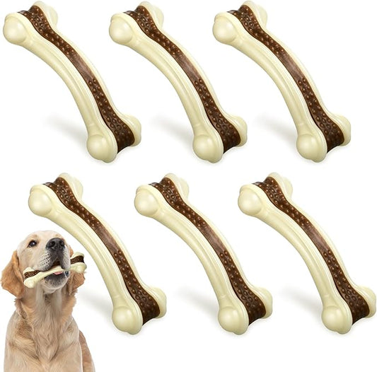 Sosation 6 Pcs Dog Toys for Aggressive Chewers Christmas Nylon Beef Flavor Bones Tough Puppy Teething Toys Puppy Chew Bones for Large Medium Small Breed Dogs Puppies(Medium)