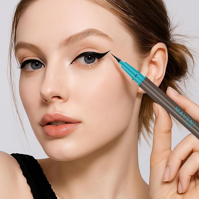 Waterproof Liquid Eyeliner and Contour Stick 2-in-1|Under Eye Highlighter Stick & Stay All Day Makeup with Fine Brush|Smudge-Proof, Transfer-Proof(02Brown & Dark Brown)