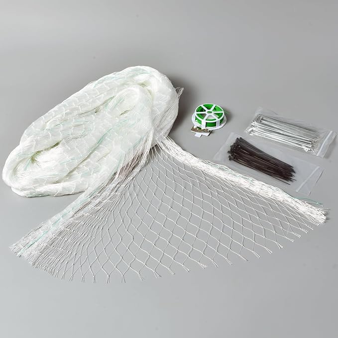 12'x50' White Polyester Bird Netting with 1" Square Mesh, Strong and Durable Chicken Coop Roof Netting, Protect Your Poultry from Hawks, Great for Gardens, Fences and Fruit Tree