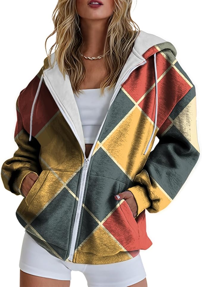 Hoodies for Women Zip Up Long Sleeve Hoodied Sweatshirt with Pockets Retro Graphic Women's Sweatshirt Trendy