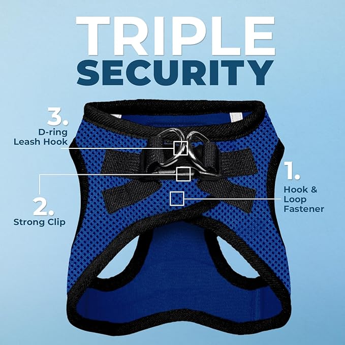 Best Pet Supplies Voyager Step-in Air Harness - All Weather Mesh, Reflective, No Pull Harness for Dogs, Cats - Secure with Hook & Loop Fastener, Buckle, Double D-Rings - Royal Blue/Black Trim, S