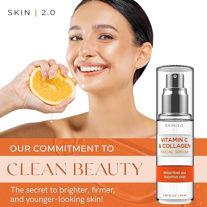 Vitamin C Serum with Collagen - Anti-Aging & Dark Spot Remover - Dermatologist Tested Korean Skincare for Brightening & Acne - Clean Beauty, Cruelty-Free, All Skin Types - 1.69oz (2-Pack)