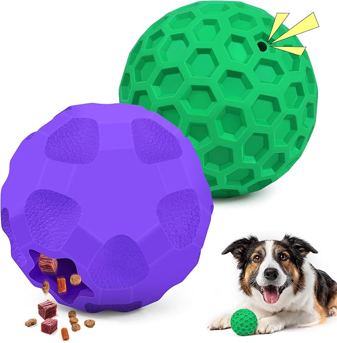 2 Pack Interactive Dog Toys for Aggressive Chewers, 3.15”Squeaky Balls for Dogs and 3.54” Treat Dispensing Dog Toys, Squeaky Dog Balls for Large Dogs,Treat Puzzle Toy,Indestructible Toy Ball