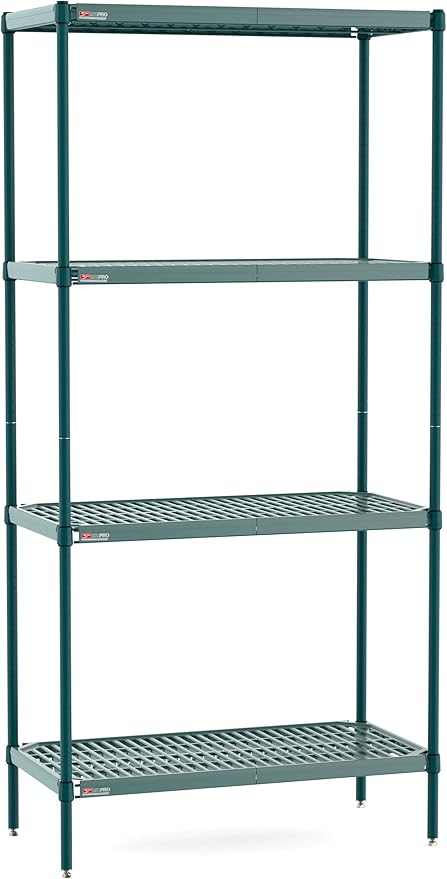 METRO Super Erecta Pro Shelving Unit with Metroseal Green Epoxy, Microban and Removable Plastic Shelf Mats - Wire Shelving for Restaurants, and More - 18" W x 36" L x 74.5" H - NSF Certified