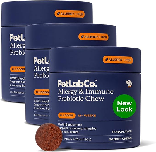 PetLab Co. Allergy & Immune Probiotics for Dogs, Support Seasonal Allergies, Gut & Digestive Health - Pork Flavor - 30 Soft Chews - Pack of 3