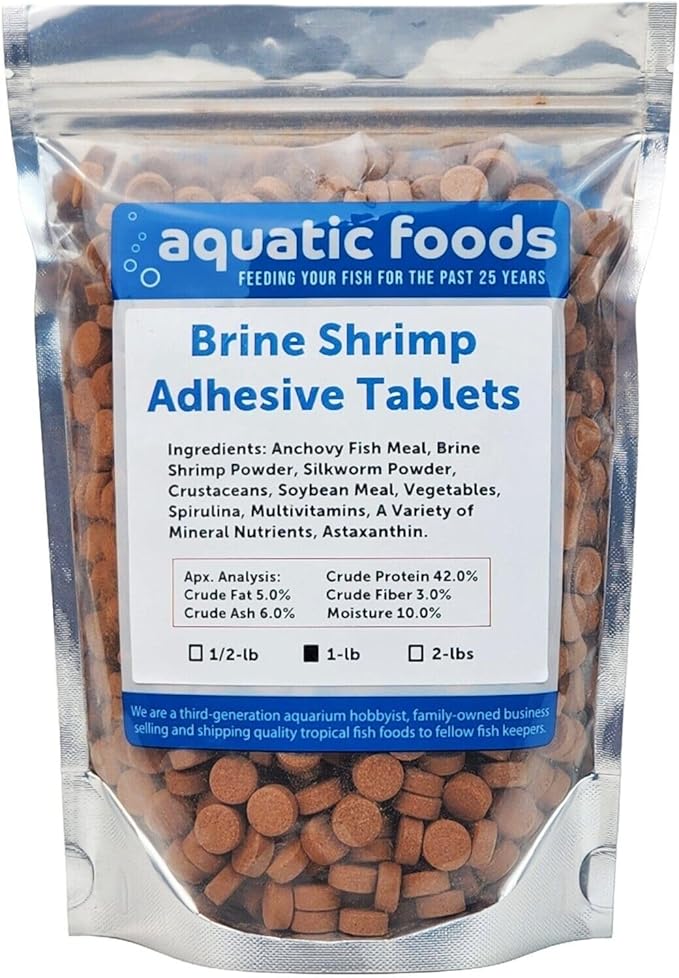 Aquatic Foods Inc. 3/8" x 1/2" Brine Shrimp Glass Sticking Wafers for All Community Fish, Tetras, Guppies, Angel Fish, Cichlids, Goldfish. All Tropical Fish - WL…1-lb Foil Pouch Bag