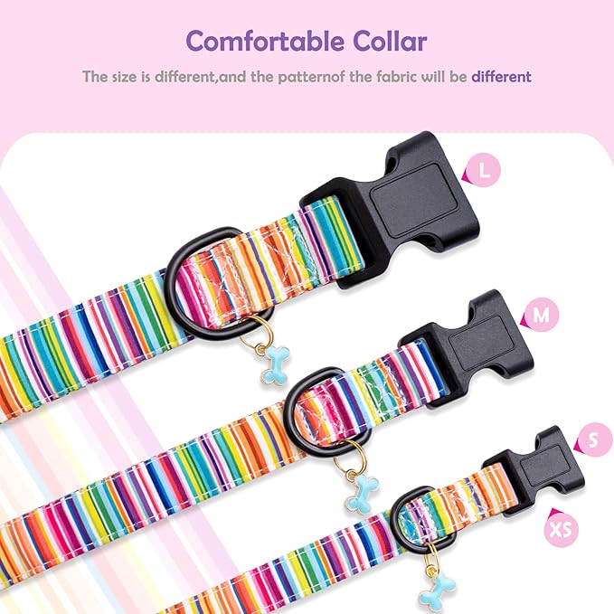 Faygarsle Dog Collar for Small Medium Large Dogs Cute Colorful Puppy Collars for Female Dogs Pinstripe Patterned Pet Collars for Summer Spring Wedding Puppy Girl Dog Collar S