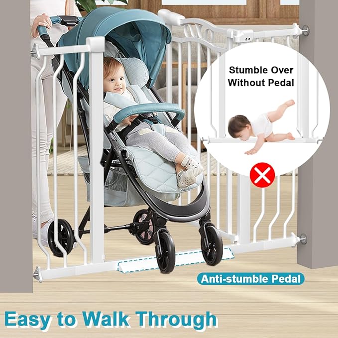 Extra Wide Baby Gate for Doorways 29.9"-53.1", Pressure Mounted Dog Gates With Door, Child Safety Barrier Walk Thru Indoor, Large Babygate Long for Kids Toddler Pet Outside, 30 In Tall White