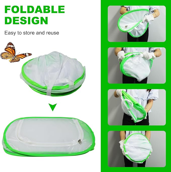 Large Monarch Butterfly Caterpillar Habitat Insect cage pop-up Transparent View with 6 mesh Panels, Foldable and Reusable with a Poop pad for Easy Cleaning (35.4 x 23.6 x 23.6 inches)