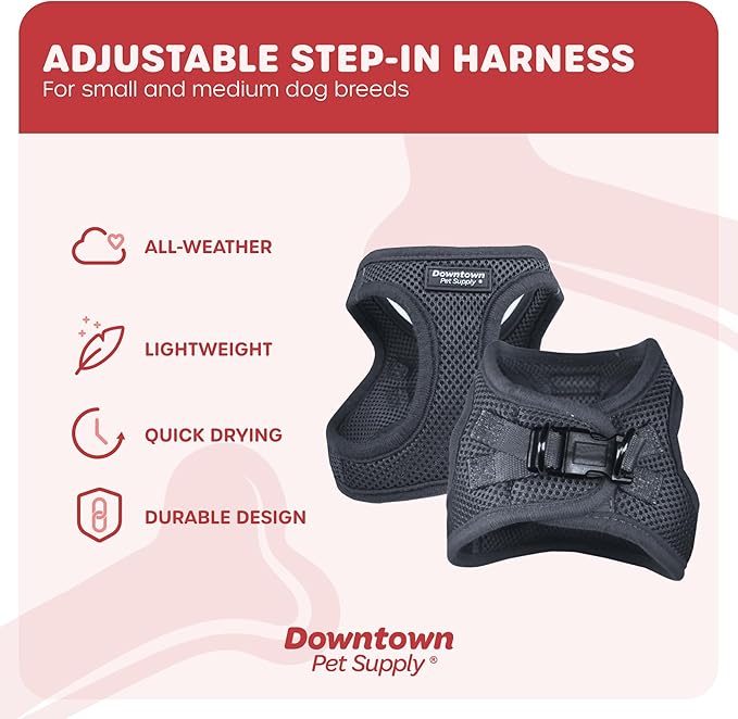 Downtown Pet Supply Step-in Dog Harness – No Pull, Adjustable Padded Mesh with Reflective Trim, Secure Buckle Strap – Comfortable & Breathable Small Dog Harness, X-Small, Charcoal