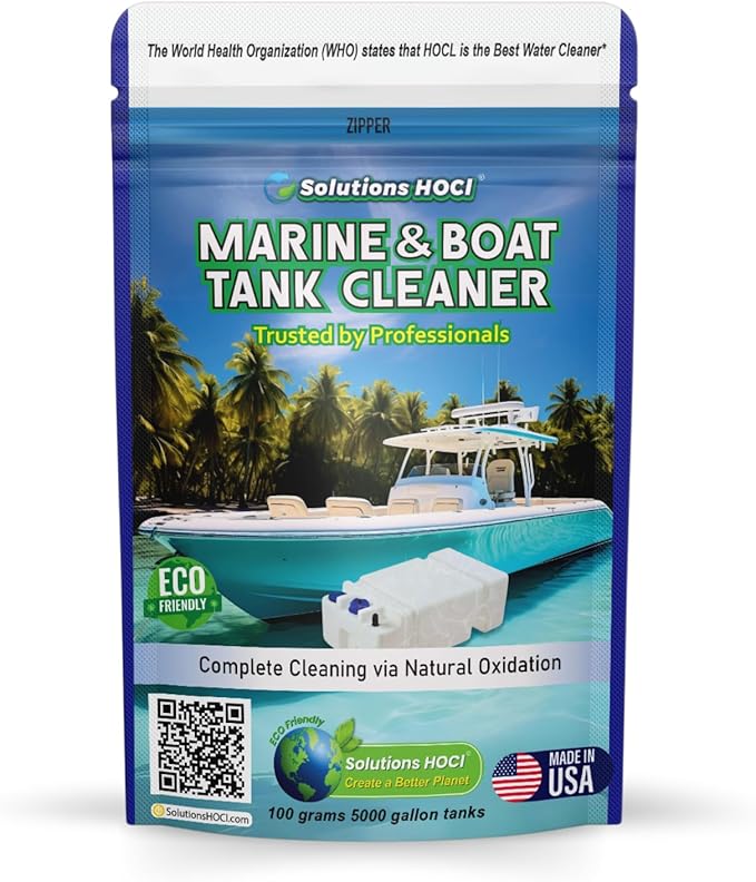 Solutions HOCL Marine & Boat Water Tank Cleaner – Eco-Friendly Powder for Black Tank Treatment Marine Water Tank Cleaning Biofilm & Odor Removal – 100G