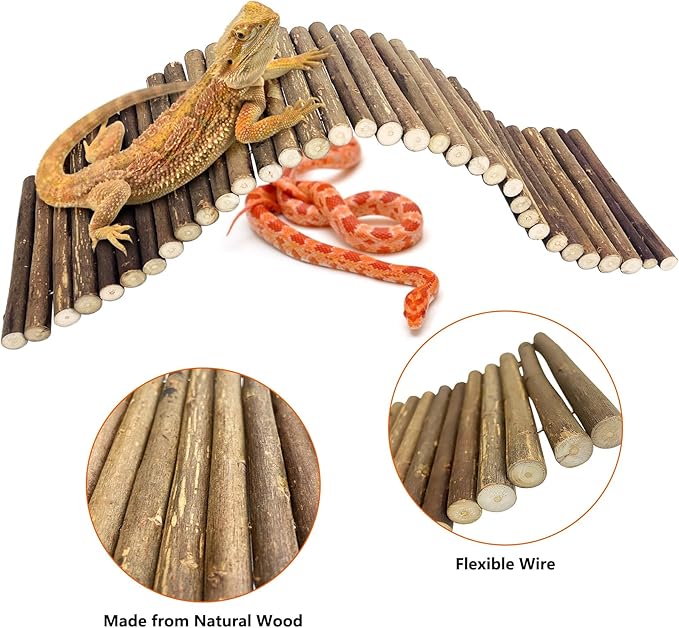BNOSDM Reptile Hide Tortoise Hideout Bearded Dragon Wooden Bridge Snake Climbing Tunnel Habitat Decor for Lizards Spiders Gecko Ball Python (19.7x5.9 in)