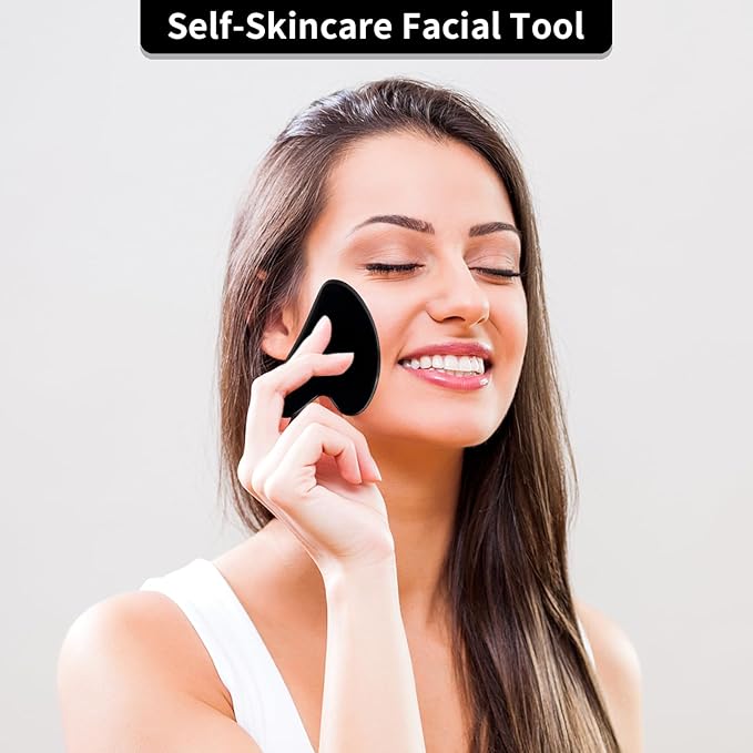 Gua Sha Facial Tools, Natural Obsidian Guasha Tool for Face,Double Chin & Jawline, Gua Sha Stone Self-Skin Care Face Stone Gua Sha tools for Women Guasha Stone, Black