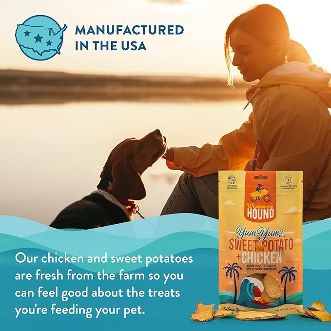 Wholesome Hound- Healthy Dog Treats- Chicken Chips & Sweet Potato, 2 Simple Ingredient Recipe, Lean 100% All Natural Dog Training Treats for Small Medium Large Breeds & Puppies, Made in USA- 4oz