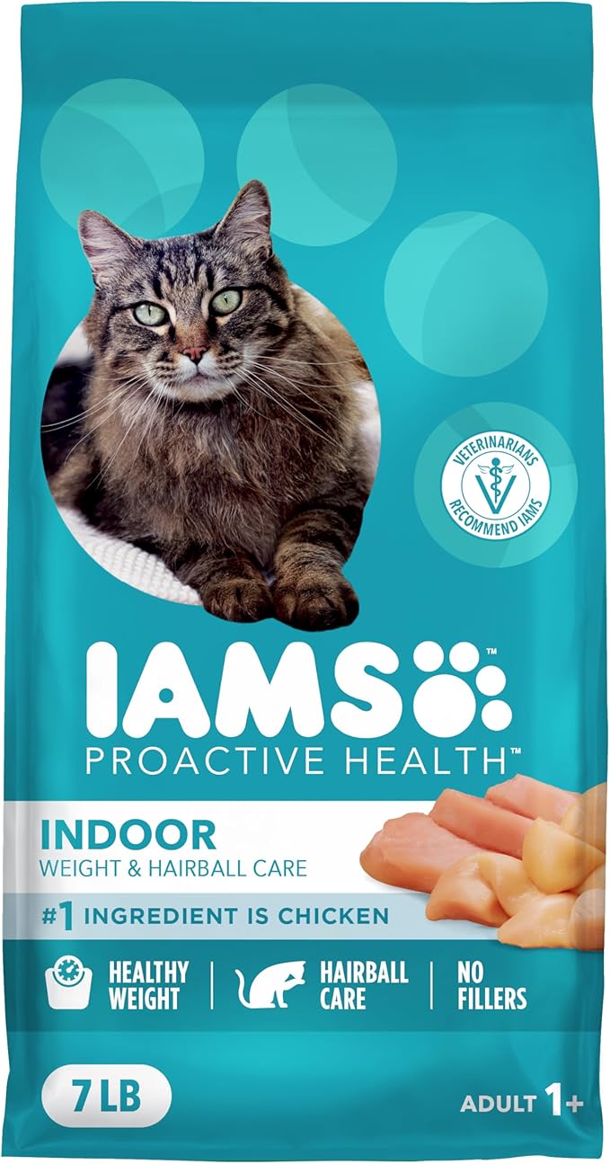 IAMS Proactive Health Indoor Weight Control & Hairball Care Adult Dry Cat Food, Chicken & Turkey Recipe, 7 lb. Bag