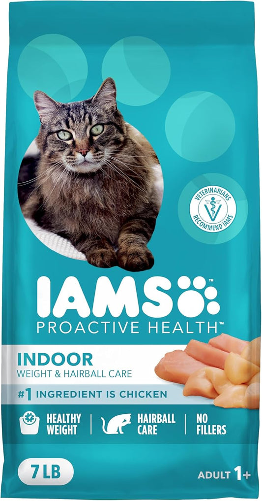 IAMS Proactive Health Indoor Weight Control & Hairball Care Adult Dry Cat Food, Chicken & Turkey Recipe, 7 lb. Bag