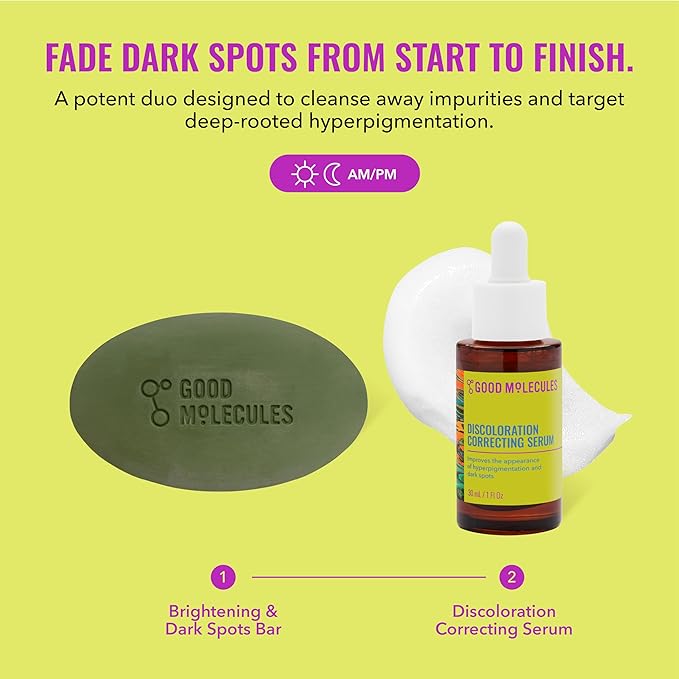 Good Molecules Brightening Skincare Duo – Dark Spot Correcting Bar (85g) & Discoloration Serum (30ml) | Tranexamic Acid & Niacinamide Set for Face & Body | All Skin Types