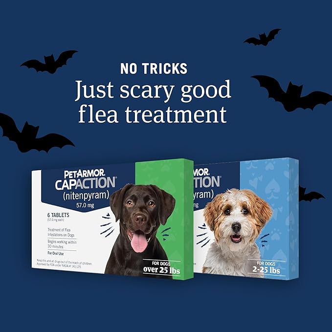PetArmor CAPACTION (nitenpyram) Oral Flea Treatment for Dogs, Fast Acting Tablets Start Killing Fleas in 30 Minutes, Dogs Over 25 lbs, 6 Doses (Pack of 1) (Packaging May Vary)