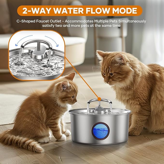 Cat Water Fountain Stainless Steel - 108oz/3.2L Automatic Cat Water Fountain for Drinking with 3 Pcs Filters, Metal Pet Water Fountain Water Dispenser for Cats, Puppy Dogs, Multiple Pets
