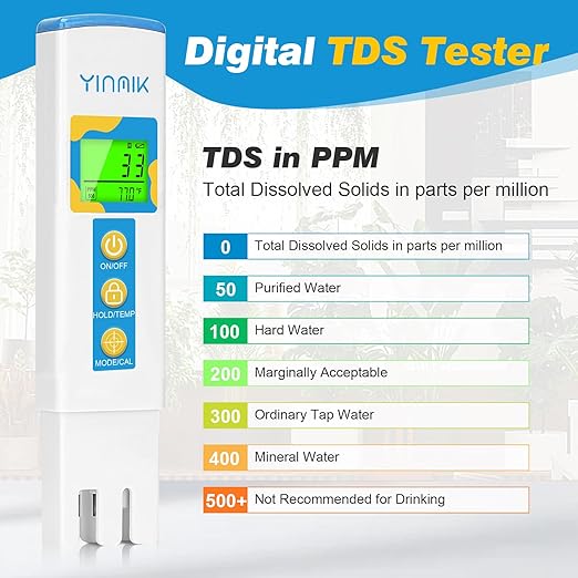 TDS Meter for Drinking Water, Water PPM Meter, EC TDS Tester for RO/RI System, Tap Water, Filtered Water, YINMIK Water Quality Tester with 6 Modes: PPM 500, PPM 700, μS/cm, mS/cm, Temp(℃/℉)