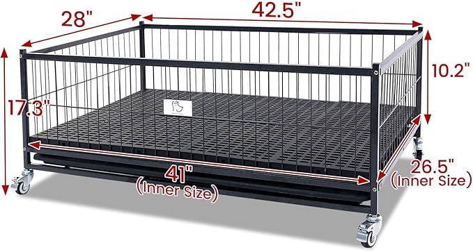 Homey Pet Three Packs 43" Dog Whelping Box for Puppies, Heavy Duty Metal Whelping Box for Small Breed Dogs with Washable Plastic Floor, Removable Tray and Four Lockable Wheels