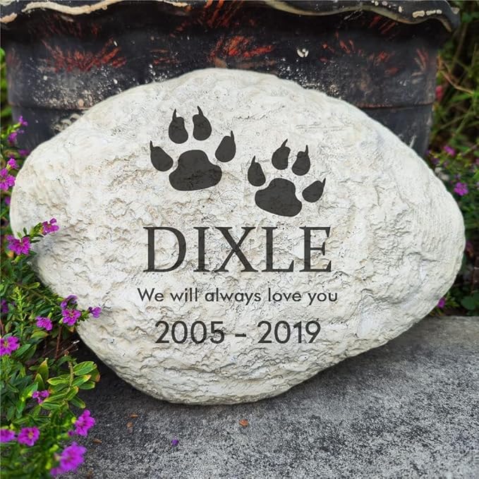Custom Dog Memorial Stone by Waterproof Resin, Laser Engraved Dog Grave Marker, Weather Resistant