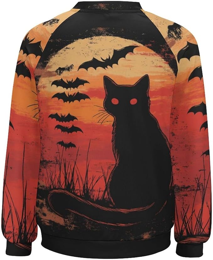 Halloween Sweatshirts for Women Black Cat Print Pullover Crewneck Oversized 2024 Fall Fashion Casual Warm Shirt