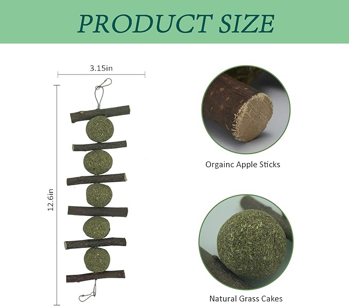 Natural Rabbits Treats Aple Branches pple Sticks with Timothy Hay Balls Grass Cake Hanging Chew Toys for Hamsters,Bunny, Chinchilla,Guinea Pigs