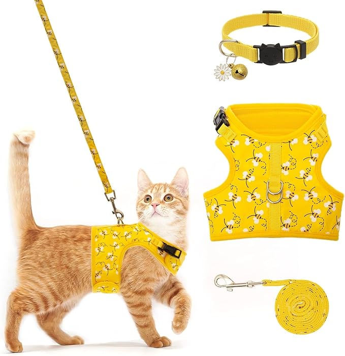 Cat Harness with Leash and Collar for Walking - Escape Proof with 59 Inches Leash - Adjustable Soft Vest Harnesses for Medium Large Cats