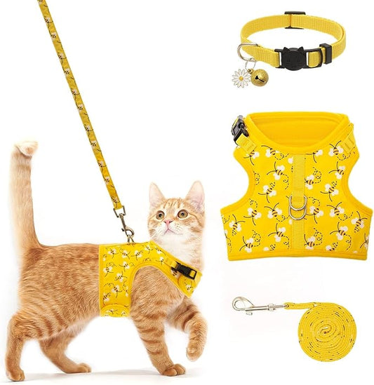 Cat Harness with Leash and Collar for Walking - Escape Proof with 59 Inches Leash - Adjustable Soft Vest Harnesses for Medium Large Cats