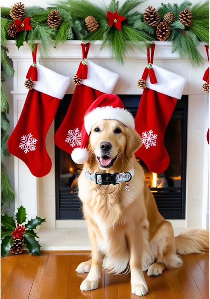 Christmas Snowman Dog Collar - Xmas Dog Collars with Cute Snowman Patterns - Soft, Adjustable, Ideal for Winter Holidays L