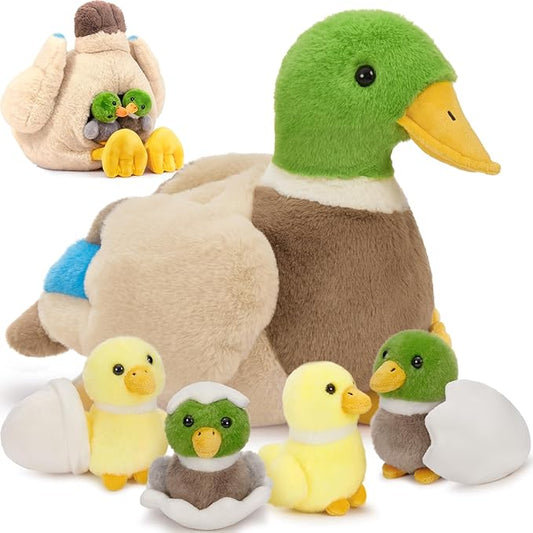 MaoGoLan 6Pcs Plush Duck Toys Duck Stuffed Animals Bulk Large Stuffed Mallard Mom with 4 Ducklings & Eggs Inside - Farm Animals Party Favors Baby Shower Decorations Christmas Birthday Gifts