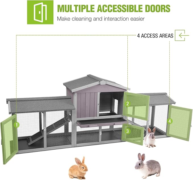 GUTINNEEN Rabbit Hutch Outdoor Large Chicken Coop with Cleaning Tray and Waterproof Roof Wooden Bunny Hutch PVC Floor Bottom for Small and Medium Bunny Rabbit Chick 87.8" L