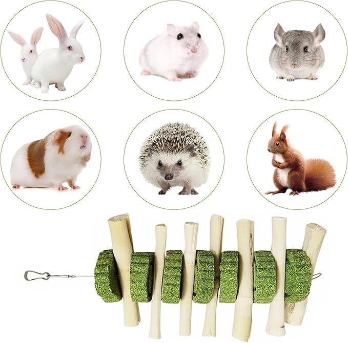 kathson Bunny Chew Toys for Teeth, Pet Snacks Molar Sweet Bamboo with Grass Cake Guinea Pig Toys for Hamster Chinchilla Rabbit Rats (2 Packed)